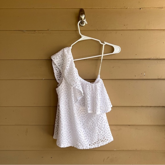 Lilly Pulitzer Matteo One Shoulder Top SZ S Sea Urchin Terry Lace - Picture 9 of 9